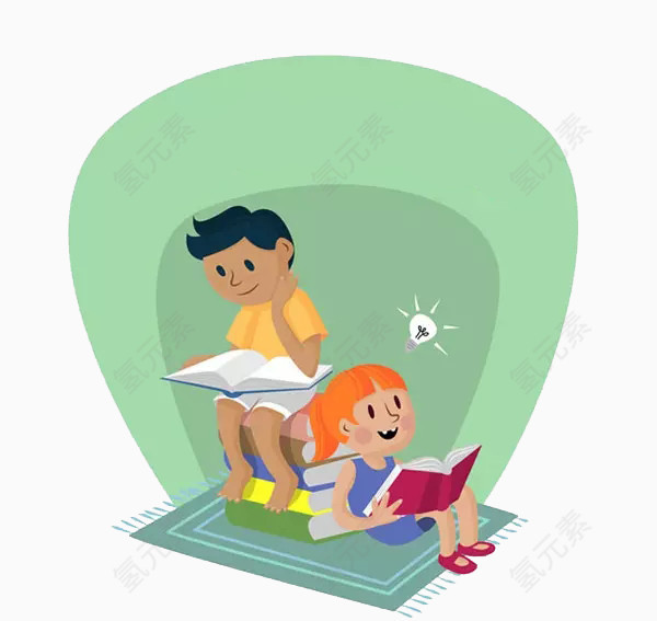 两个卡通小孩在看书