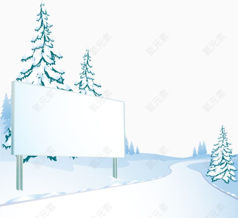 矢量手绘雪地里的广告牌