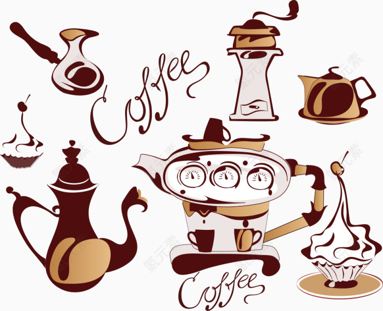 矢量咖啡与咖啡壶