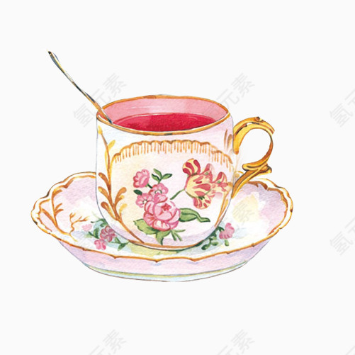 红茶杯子手绘画素材图片