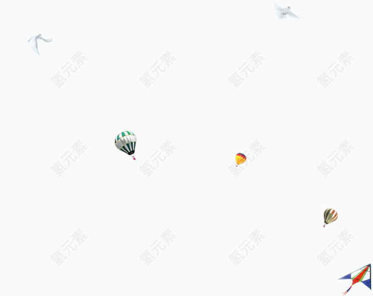 漂浮热气球风筝飞鸟装饰素材