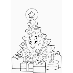 黑色卡通手绘拟人圣诞树