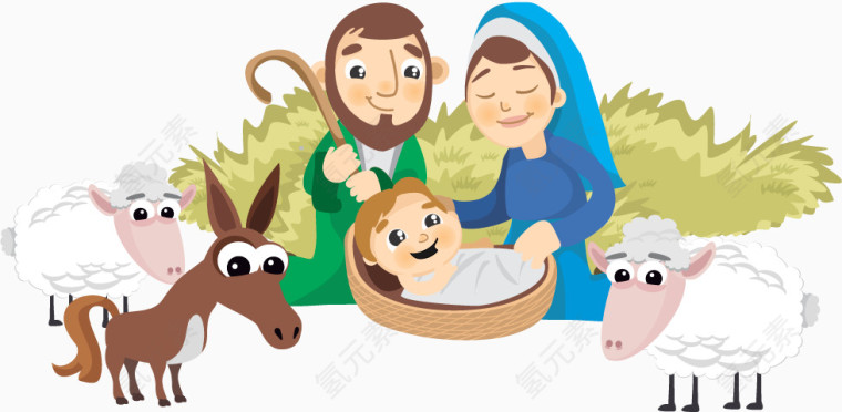 卡通矢量圣母和耶稣婴孩