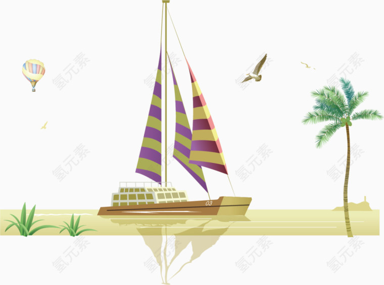 帆船海鸥海报背景素材