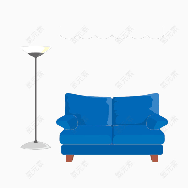 蓝色沙发落地灯素材