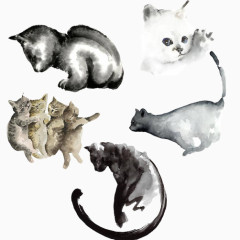 小猫水墨画小猫各种形态