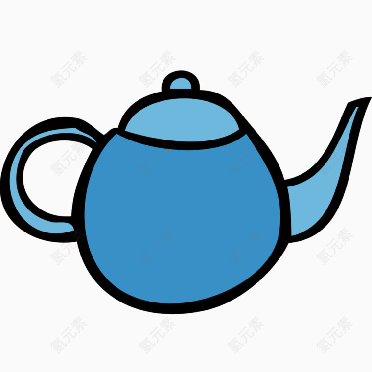 矢量手绘蓝色茶壶素材