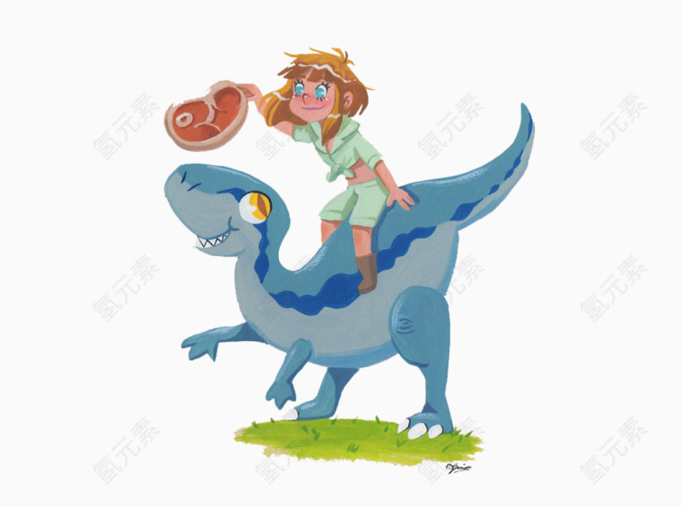 骑着恐龙的小孩