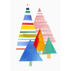 手绘彩条圣诞树
