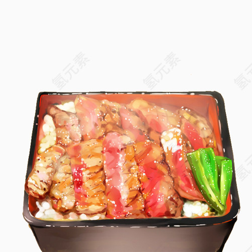 牛肉脯盖饭手绘画素材图片