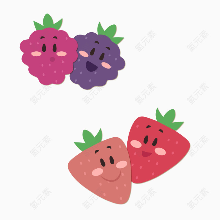 不同颜色的可爱草莓形象