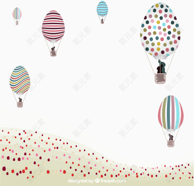 坐热气球的复活节兔子矢量素材.