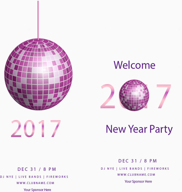 紫色球体装饰派对邀请函下载