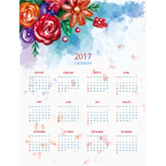 浪漫手绘花朵2017年日历