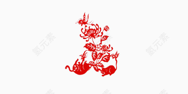 红色剪纸中国风花纹