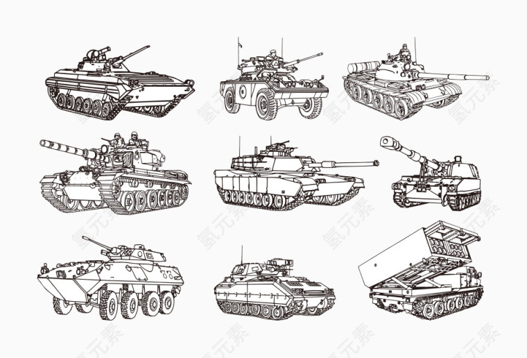 手绘多种坦克武器模型