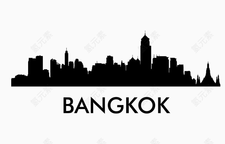 黑色城市地标建筑剪影曼谷