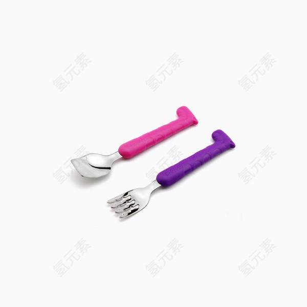 韩国进口宝宝餐具套装紫叉粉勺