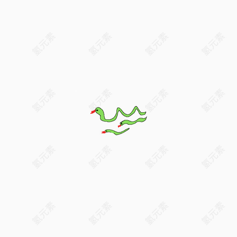 绿色手绘小蛇一家PNG卡通