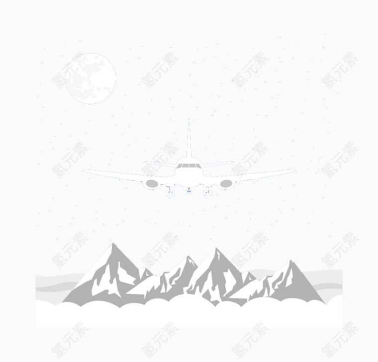 飞越雪山的飞机矢量