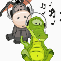 戴耳机听音乐的驴与鳄鱼