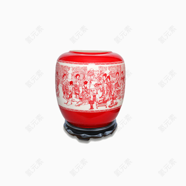 唐博玉中国红仕女图刻瓷