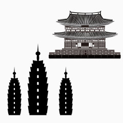 故宫和三个塔的剪影