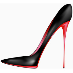 手绘女式红底黑高跟鞋