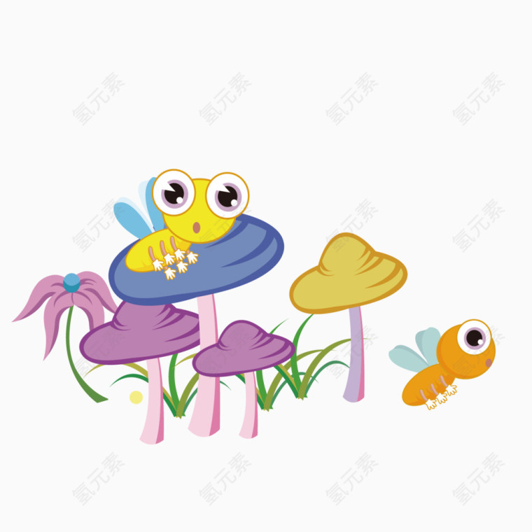 矢量彩色蘑菇青蛙