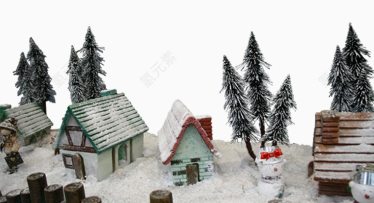 小屋树木雪地风景