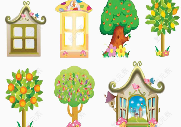 卡通房子和树装饰
