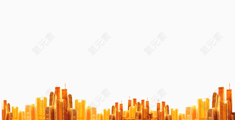 金色城市高楼剪影