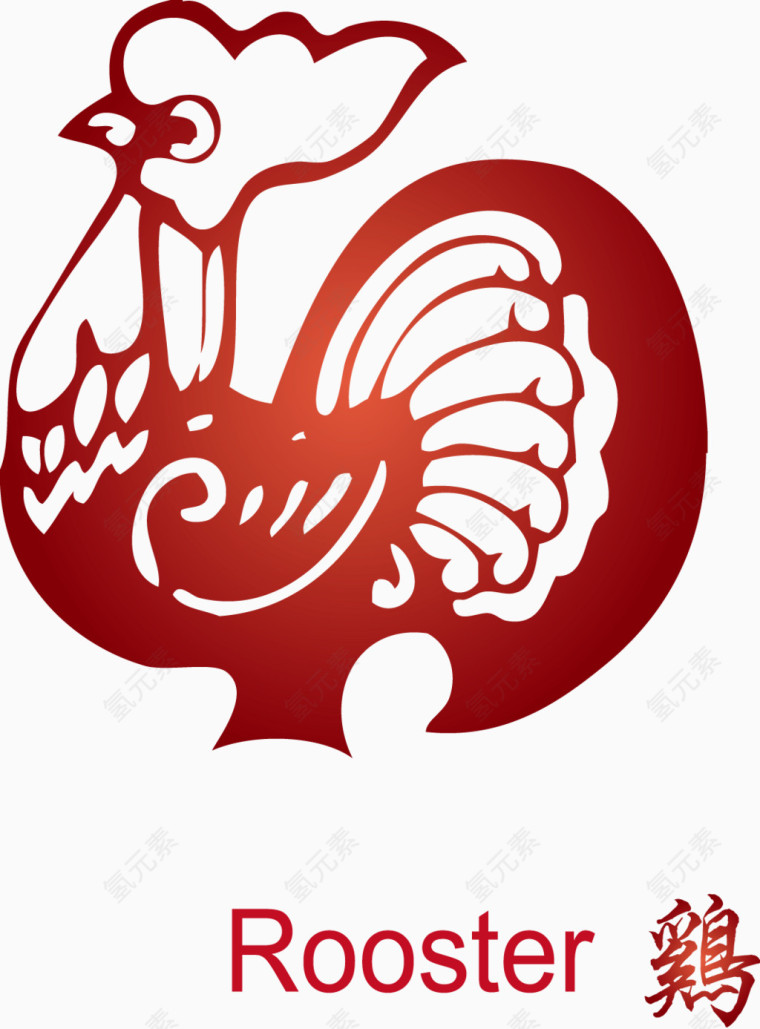 红色剪纸公鸡