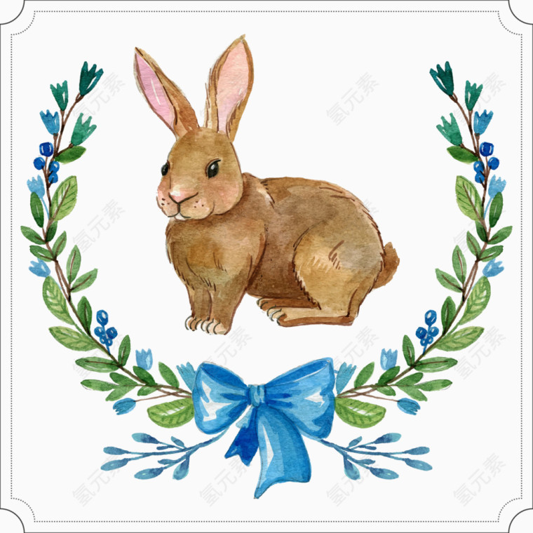 水彩绘可爱兔子矢量素材