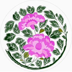 圆形传统花卉紫红盛开的牡丹花