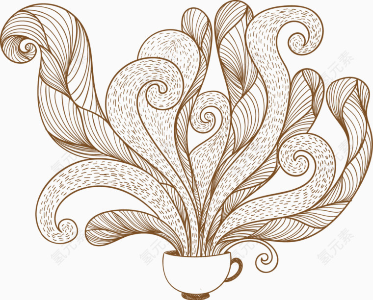 矢量手绘咖啡杯创意花纹