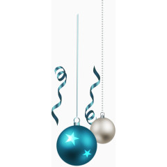 矢量手绘圣诞挂饰蓝色球和彩带