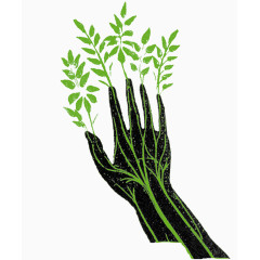 长绿叶的手插画