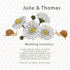 手绘菊花和蜗牛婚礼海报矢量图图片下载