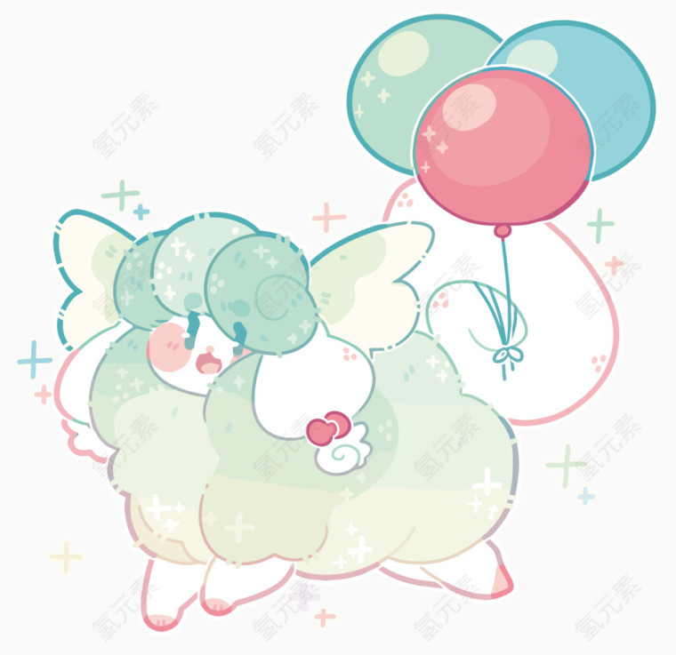 矢量气球和小绵羊