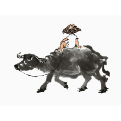 骑在牛背上的小男孩