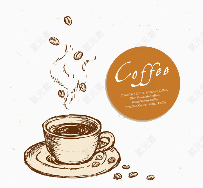 手绘咖啡与咖啡豆