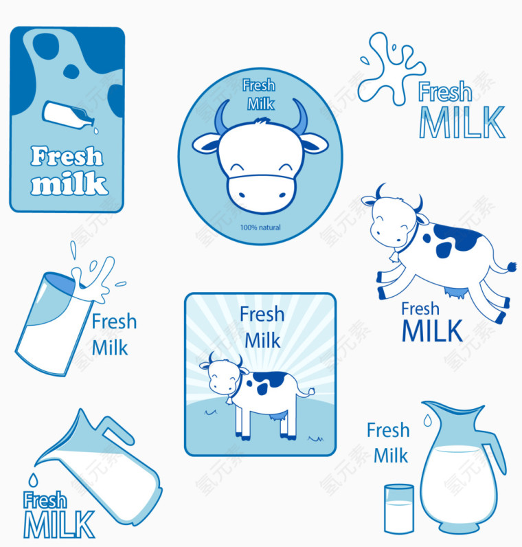 淡蓝色牛奶标签