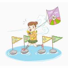 清明节韩流放风筝的人素材免抠