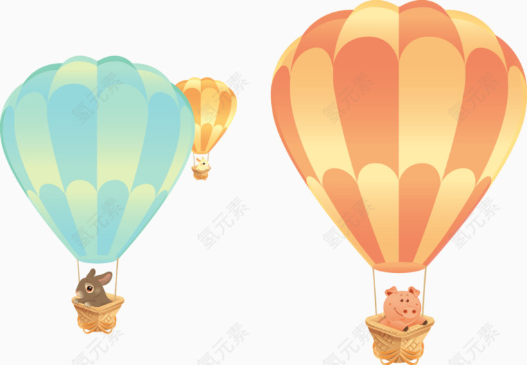 矢量彩色动物热气球