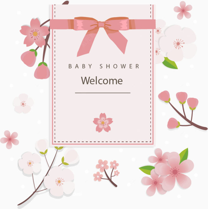 粉色樱花迎婴派对海报矢量图下载