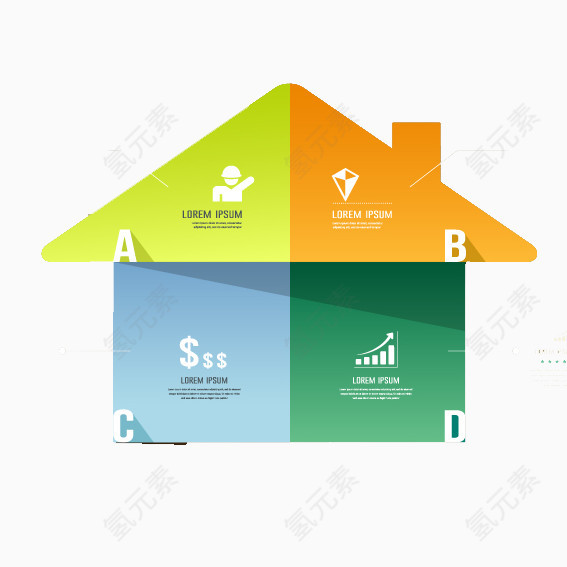 彩色剪纸房屋信息图矢量素材