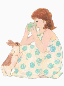 吃苹果的姑娘和好奇的兔子