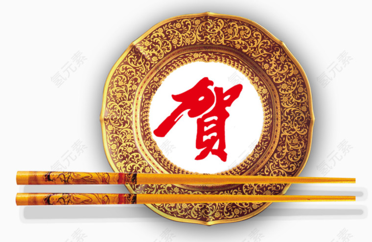 金色盘子和筷子