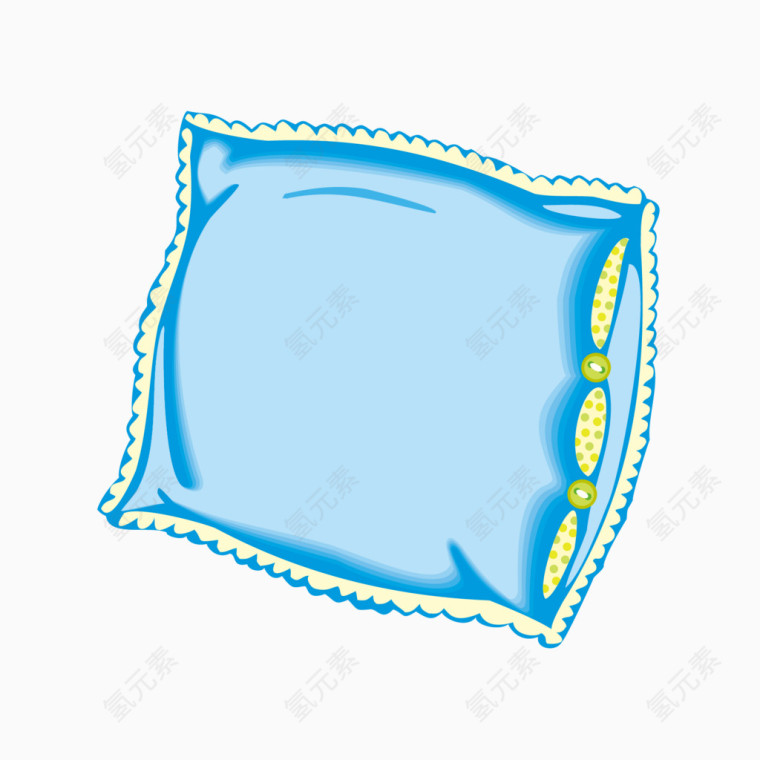 卡通蓝色花边枕头矢量